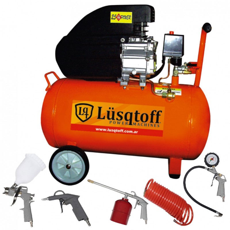 Compresor de aire 50 litros 2,5HP Lusqtoff + Kit de 5 acc. - Reymu